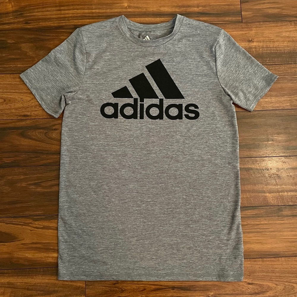 Adidas Gray Heathered Training Tee Shirt Boys L 14/16